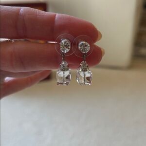 Crystal Cube Drop Earrings - Clear